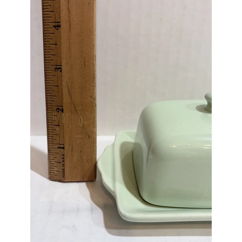 Biscuit Green Mini Ceramic Butter Dish w/ Lid Tray, Dishwasher/Microwave Safe